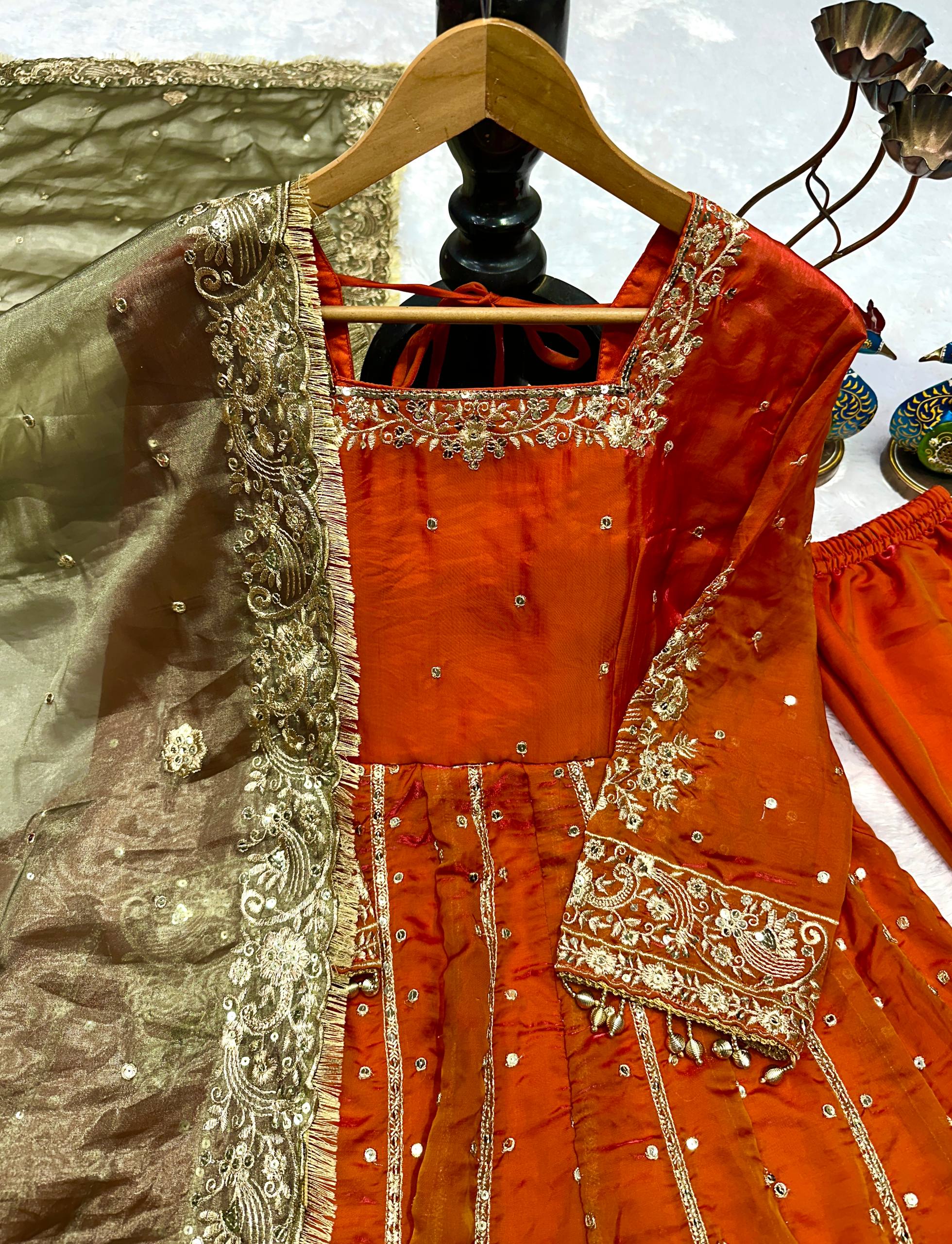 Modern Vermilion Flared Anarkali Set
